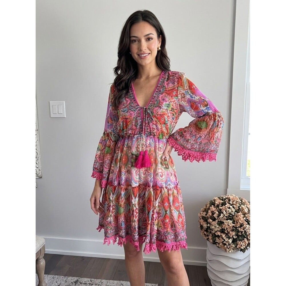 Antica Sartoria 2024 Pink Green Gorgeous Colors Chiffon Dress NWT O/S